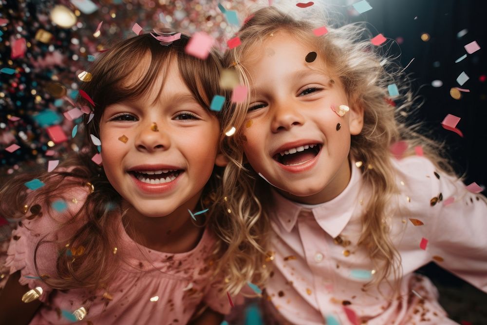 Laughing confetti portrait smile. 