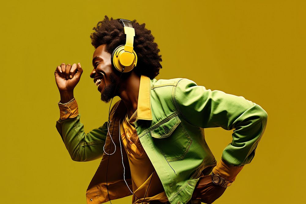 Headphones yellow adult green. AI generated Image by rawpixel.