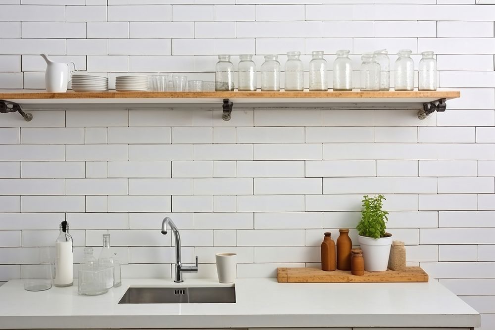 Kitchen shelf sink wall. AI generated Image by rawpixel.
