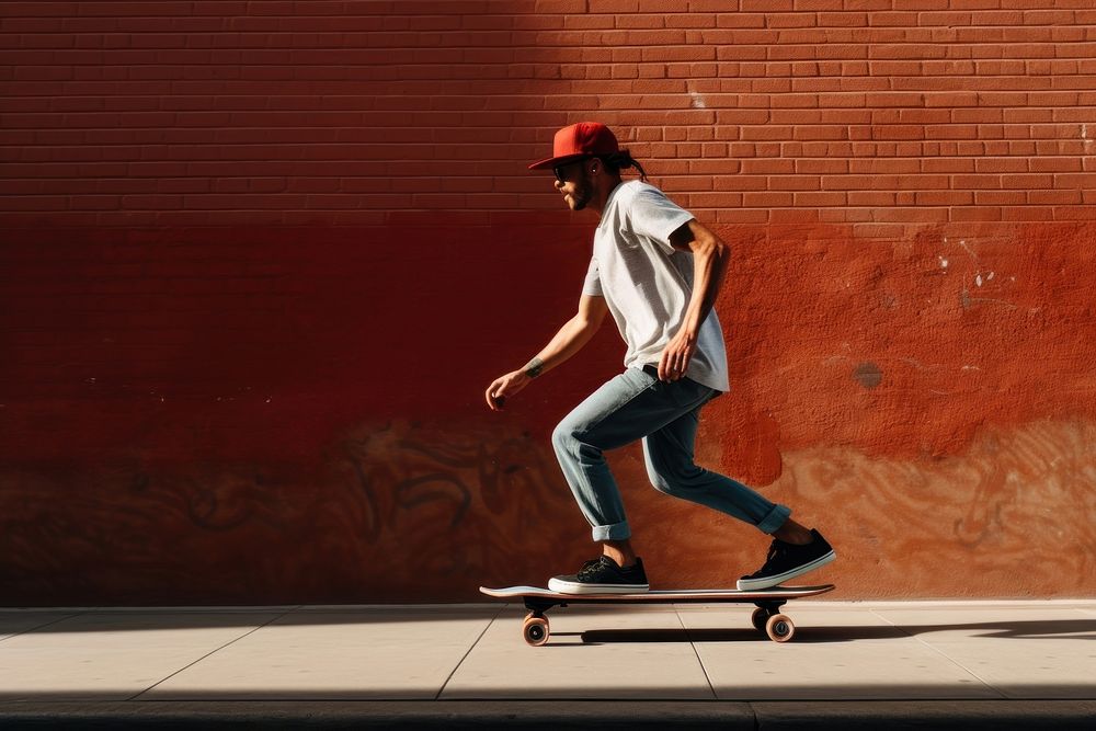 Skateboard brick wall skateboarding. AI generated Image by rawpixel.