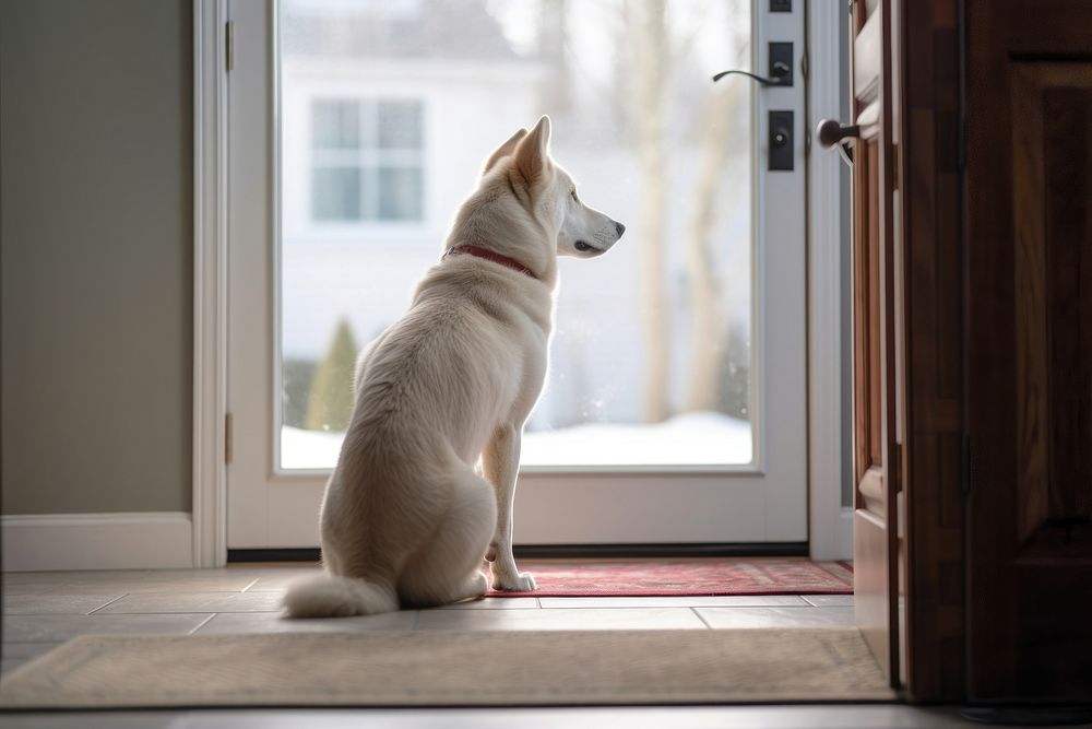 Dog door windowsill animal. 