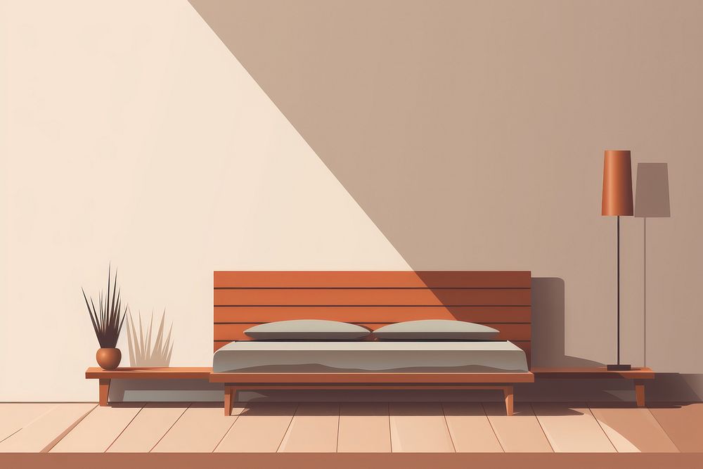 Bedroom wall furniture wood architecture. AI generated Image by rawpixel.
