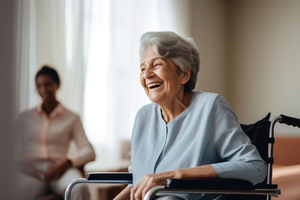 Wheelchair smiling adult woman. 