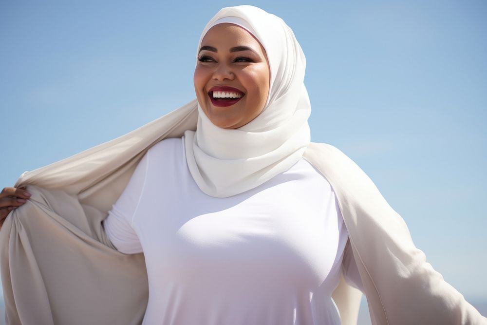 photo of a Musilm plus size woman wearing clean white hijab. AI generated Image by rawpixel.