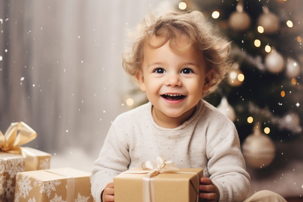 Christmas box cheerful toddler. AI generated Image by rawpixel.