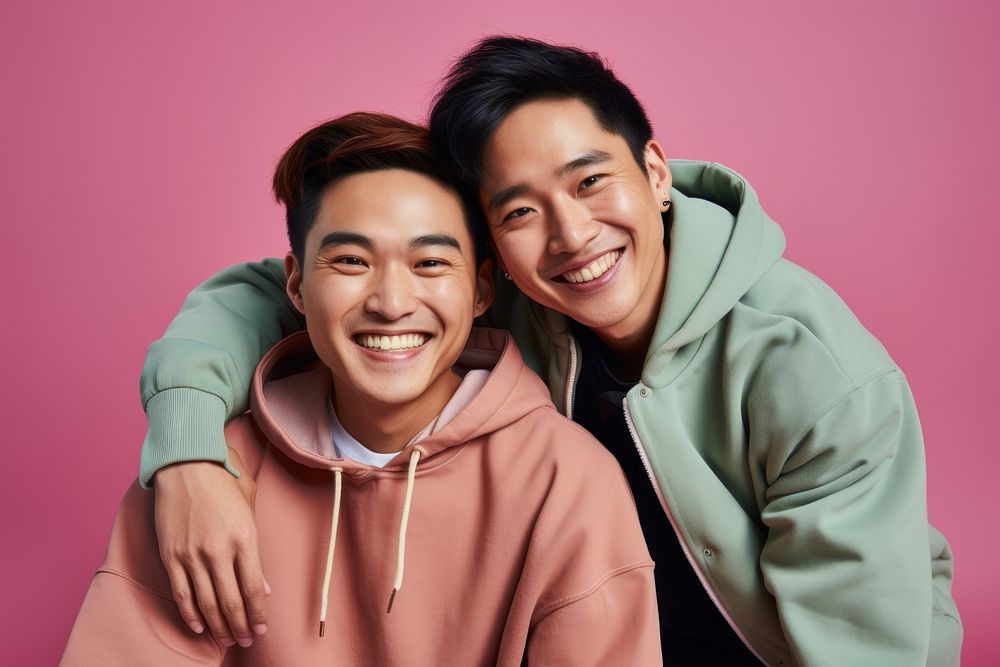 Asian gay couple laughing smile adult. AI generated Image by rawpixel.