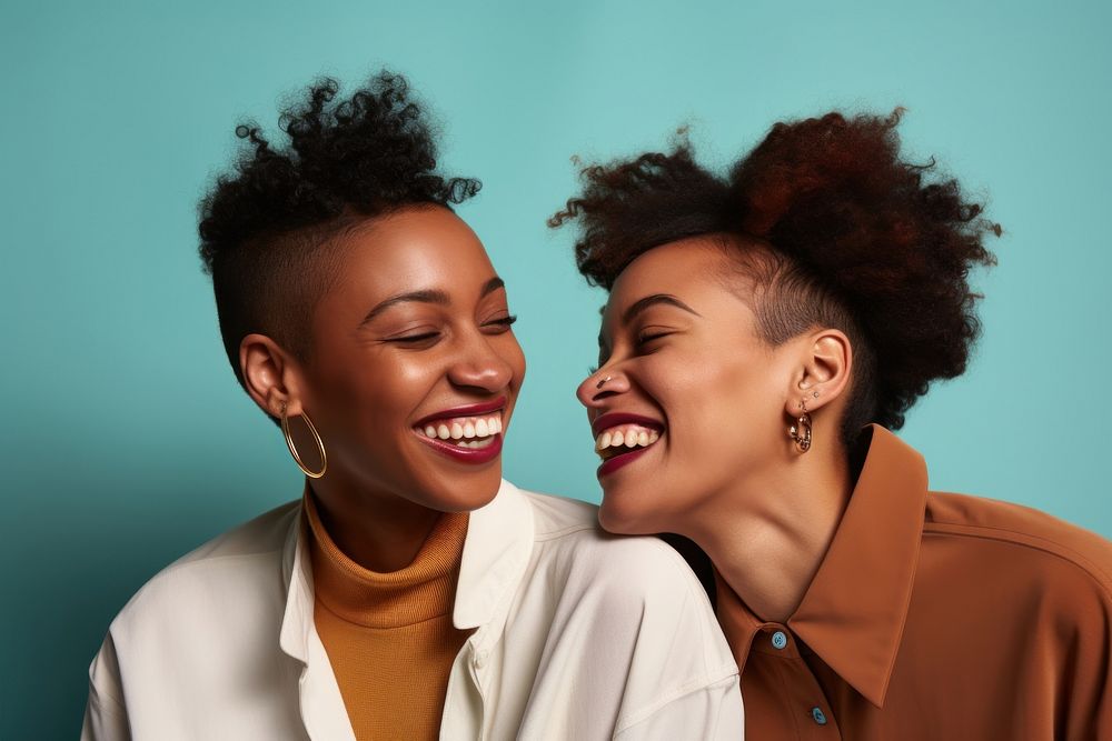 Black lesbian couple laughing smile adult. AI generated Image by rawpixel.