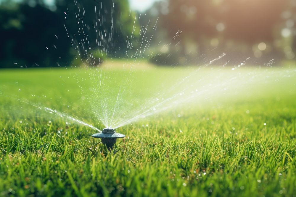Sprinkler grass lawn outdoors. AI generated Image by rawpixel.