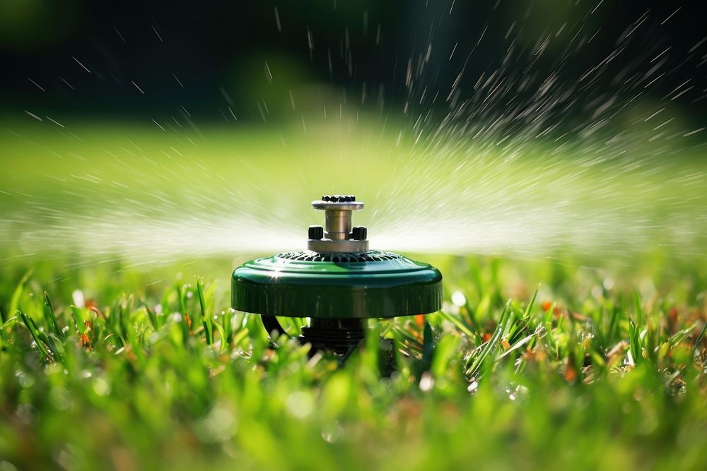 Sprinkler grass plant lawn. AI generated Image by rawpixel.