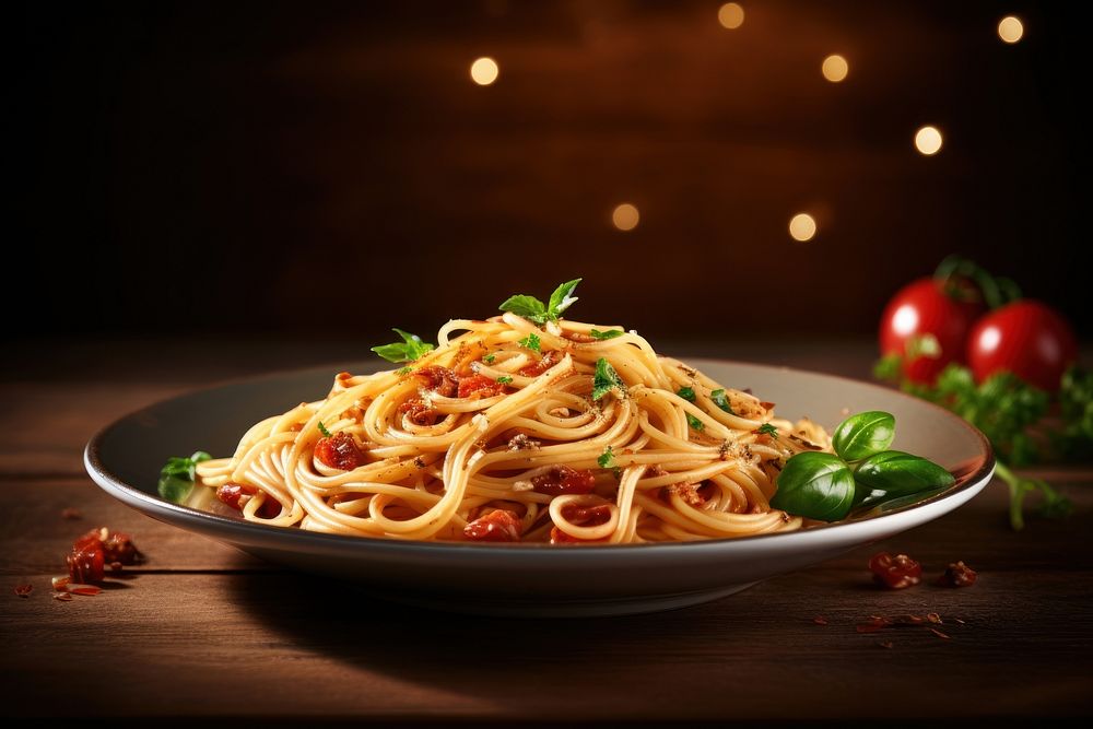 Spaghetti plate pasta table. AI generated Image by rawpixel.