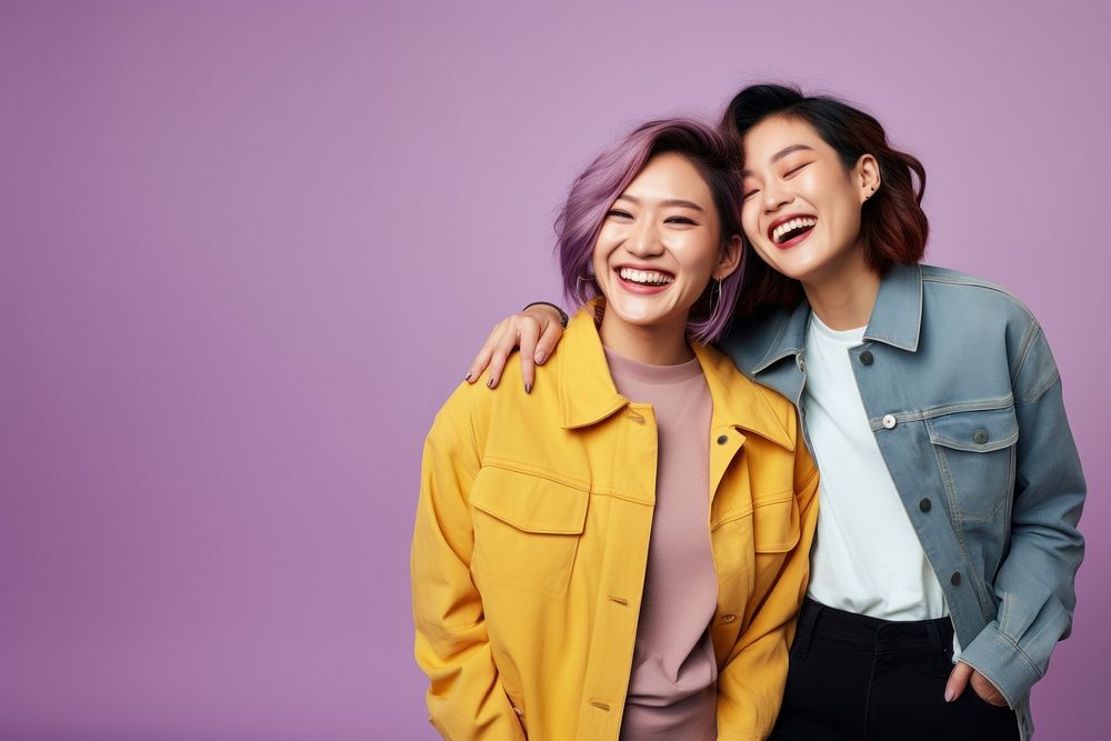 Asian lesbian couple laughing smile adult. AI generated Image by rawpixel.