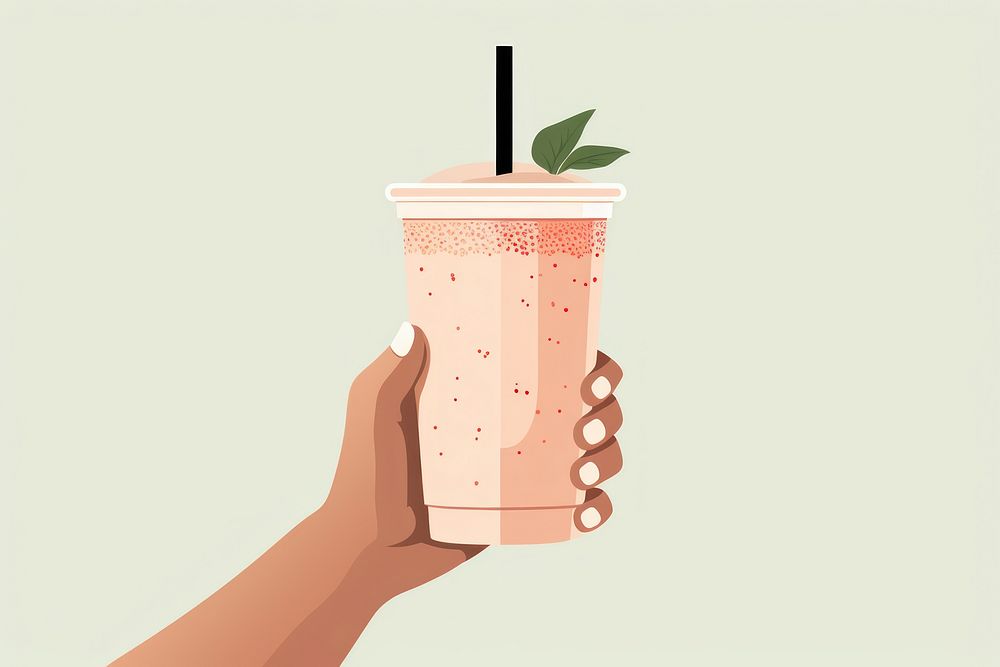 Hand holding smoothie drink milkshake beverage. 