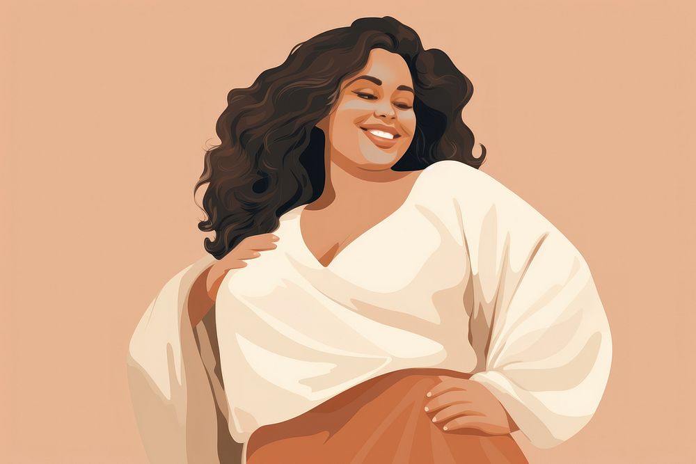 Plus size female hugging self portrait smiling adult. AI generated Image by rawpixel.