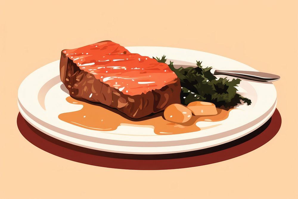 Steak food plate meat. AI generated Image by rawpixel.