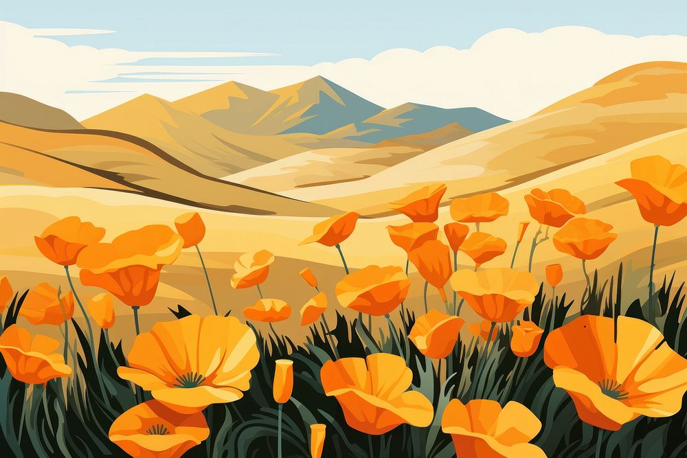 California Poppies landscape outdoors nature. AI generated Image by rawpixel.