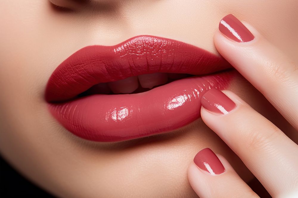 Fingernail cosmetics lipstick hand. AI generated Image by rawpixel.