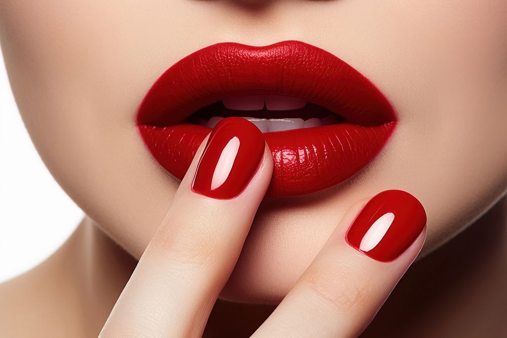 Red lips nail fingernail cosmetics. AI generated Image by rawpixel.