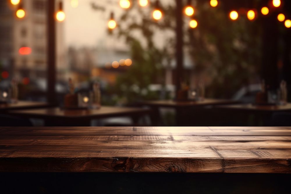 Restaurant table wood furniture. AI generated Image by rawpixel.