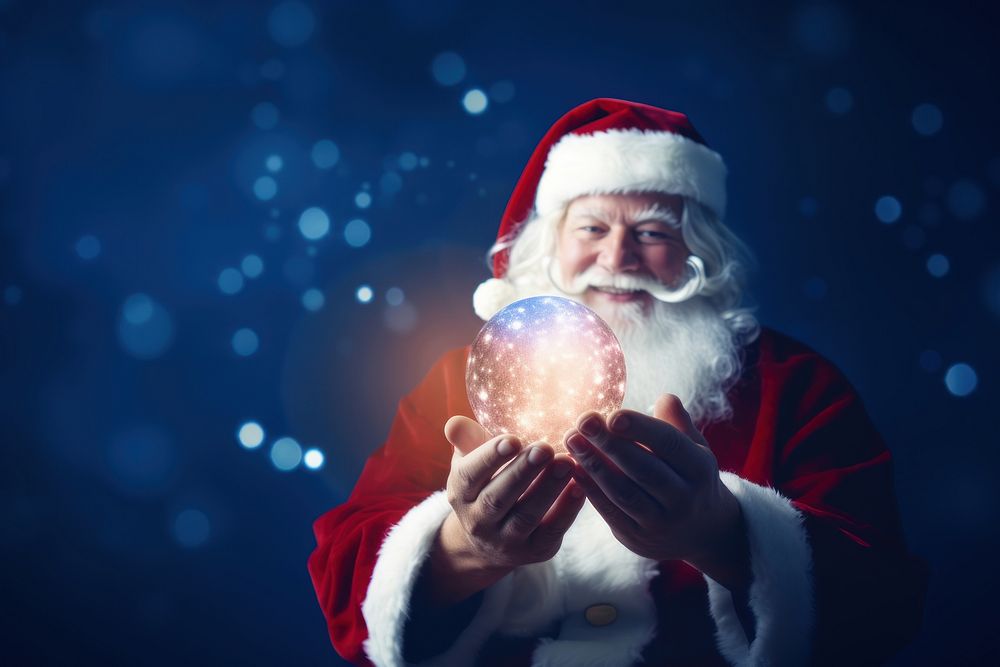 Happy Santa Claus christmas glowing holding. 