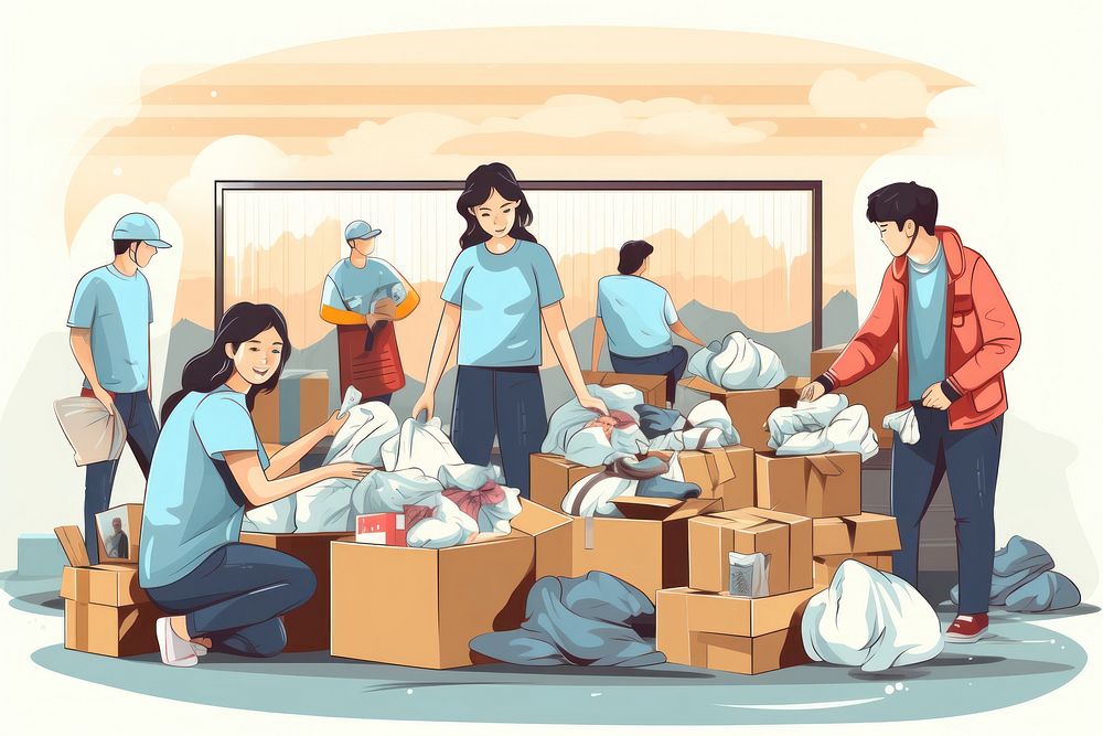Packing working cartoon people. AI generated Image by rawpixel.
