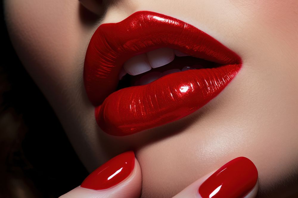 Red lips cosmetics lipstick nail. AI generated Image by rawpixel.