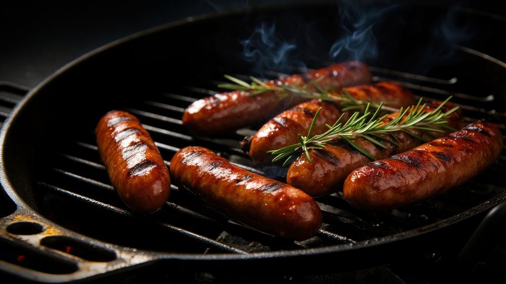 Grilled sausages grilling cooking food. AI generated Image by rawpixel.