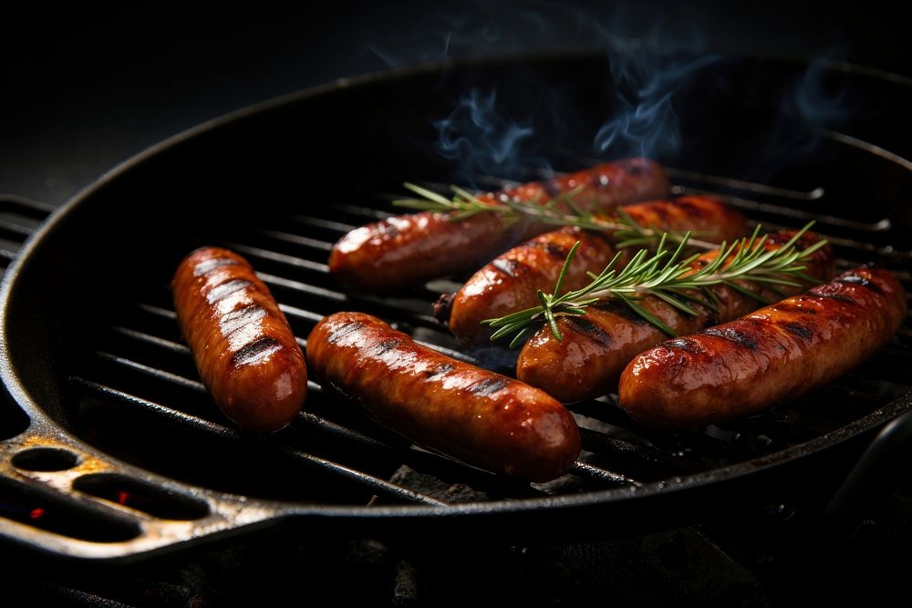 Grilled sausages grilling food cooking. AI generated Image by rawpixel.