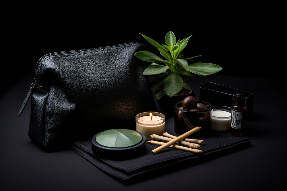 Fengshui minimal amenity kit handbag candle black. 