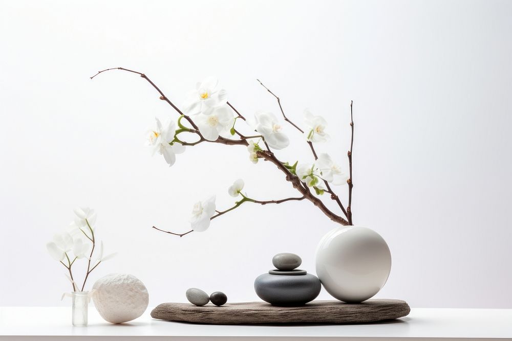 Fengshui minimal arrangement flower plant white. 