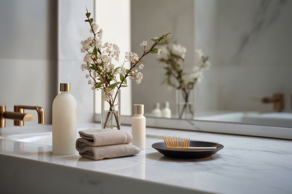 Minimal fengshui aroma bathroom toothbrush windowsill. AI generated Image by rawpixel.