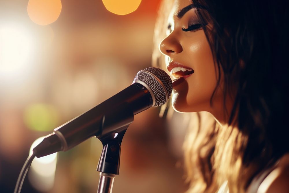 Microphone singer female adult. AI generated Image by rawpixel.