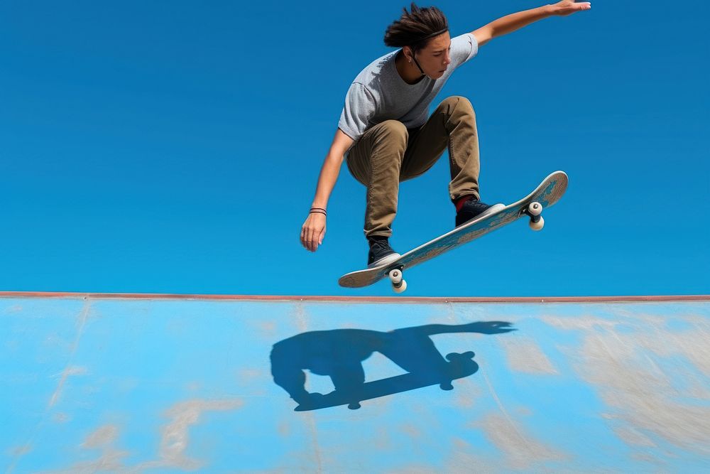 Skateboard adult teen sky. AI generated Image by rawpixel.