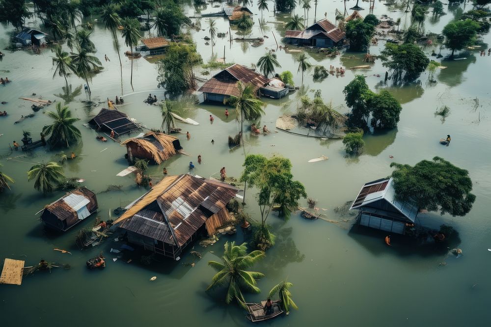 Flooding village flood architecture countryside. AI generated Image by rawpixel.