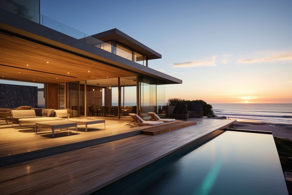 Modern beach house architecture building outdoors. AI generated Image by rawpixel.