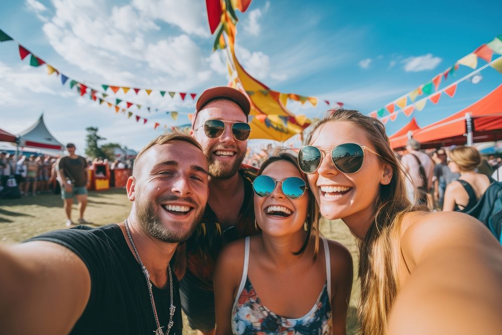 Selfie festival laughing summer. 