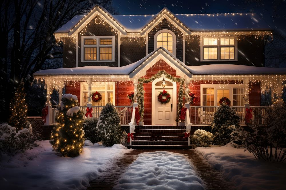 House at night christmas architecture decoration. AI generated Image by rawpixel.