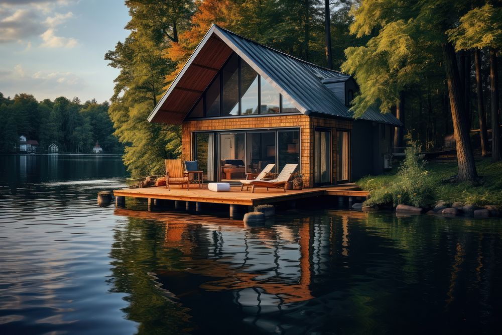 Lake house architecture building outdoors. AI generated Image by rawpixel.