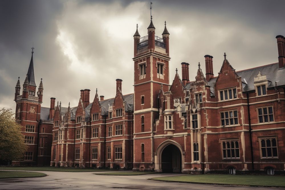 Red brick university architecture building outdoors. AI generated Image by rawpixel.