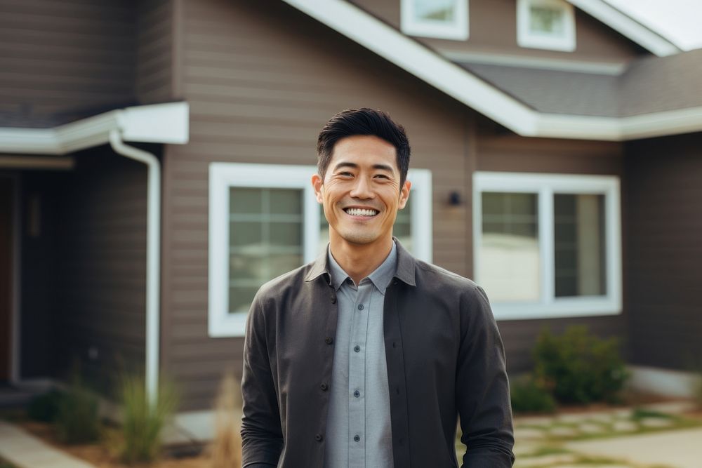 Smiling asian american man standing portrait adult. AI generated Image by rawpixel.
