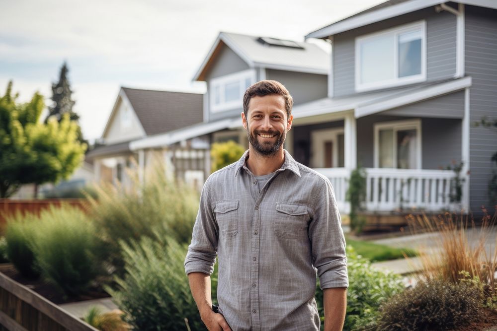 Smiling man outdoors standing adult. AI generated Image by rawpixel.