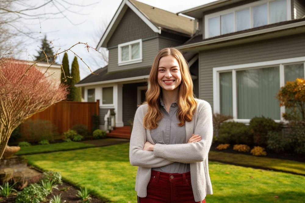 Smiling woman outdoors standing portrait. 