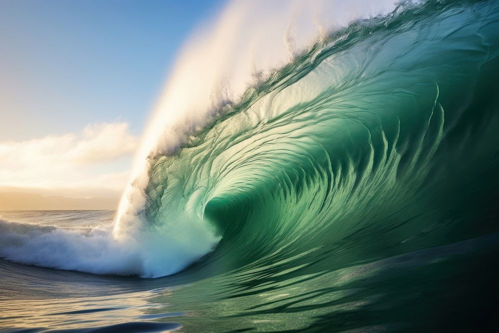 Tall wave in the ocean outdoors nature sports. AI generated Image by rawpixel.
