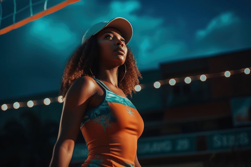 Woman playing volleyball portrait adult photo. 