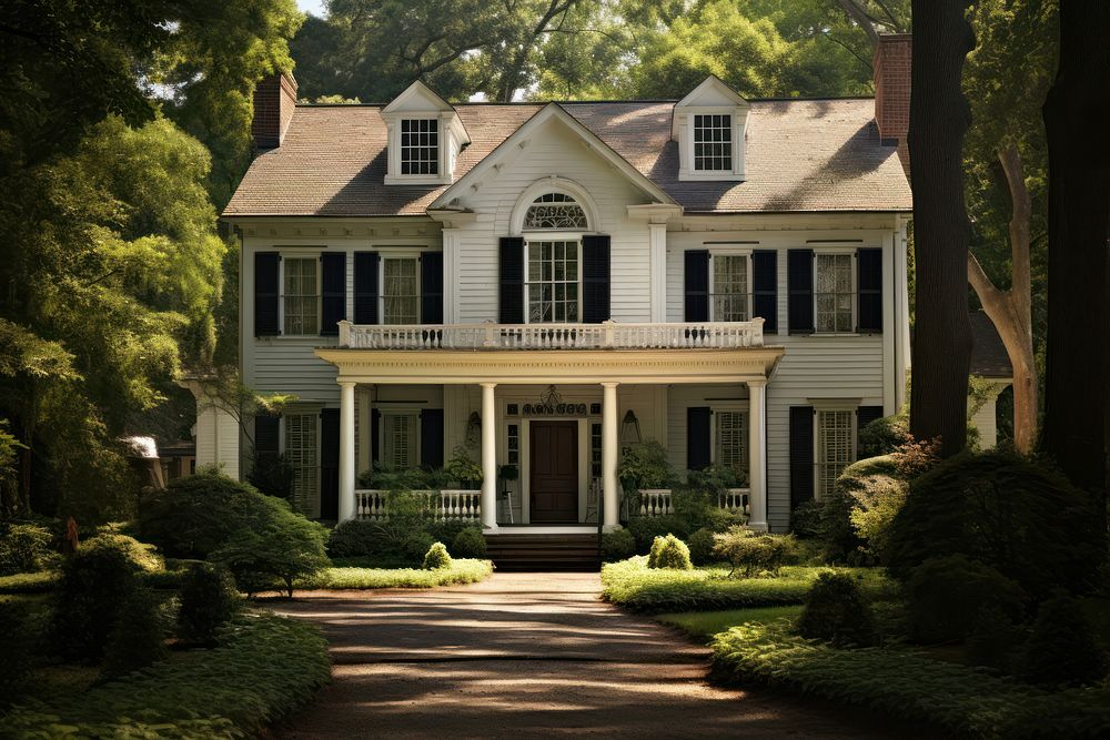 Colonial style house architecture building outdoors. AI generated Image by rawpixel.