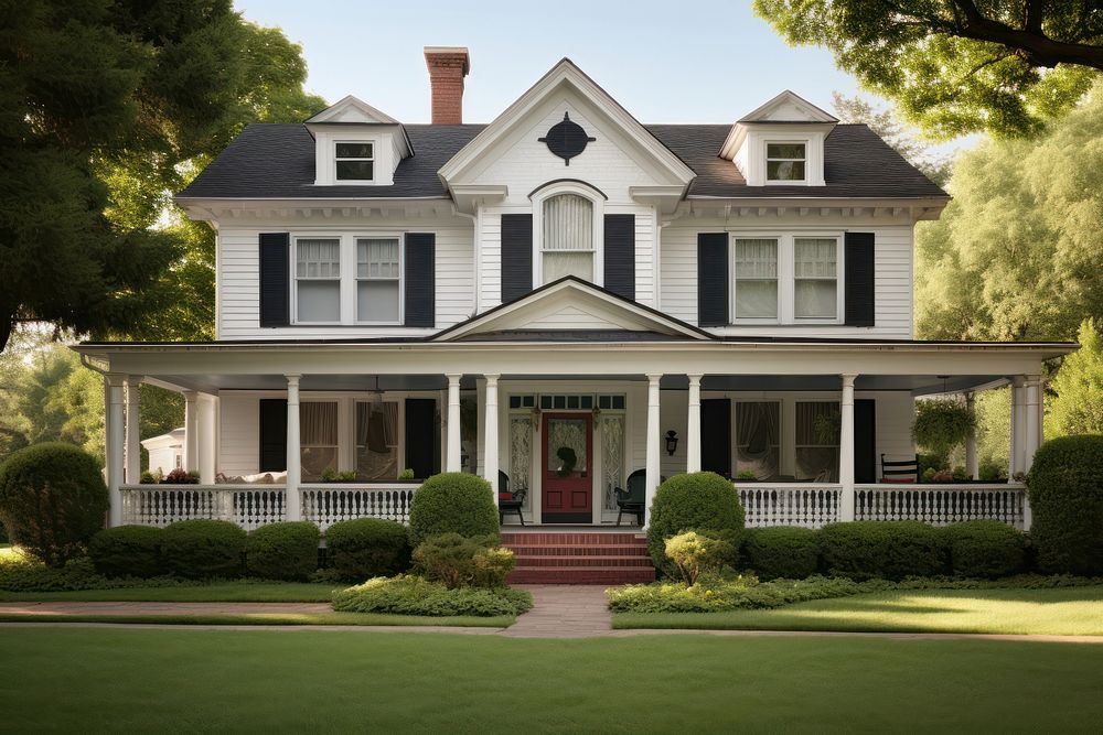 Classic american house architecture building porch. 