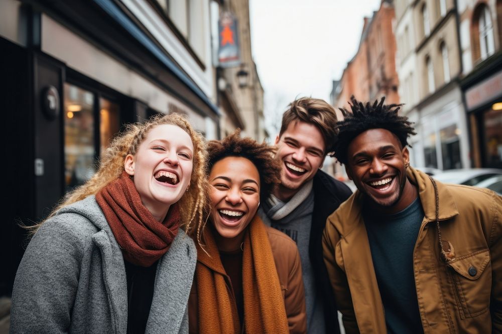Diverse friends having fun laughing street adult. AI generated Image by rawpixel.