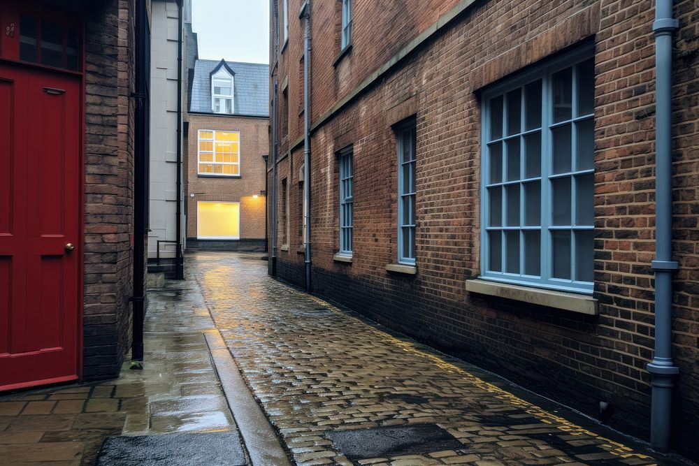 Empty footpath building architecture cobblestone. AI generated Image by rawpixel.