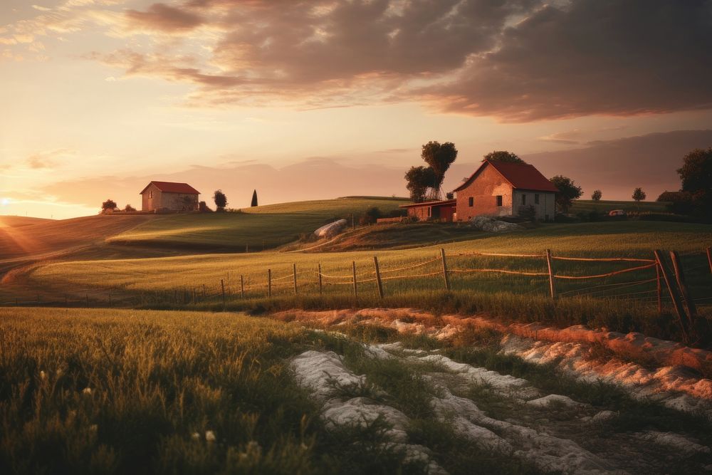 Farm in italy architecture landscape grassland. AI generated Image by rawpixel.