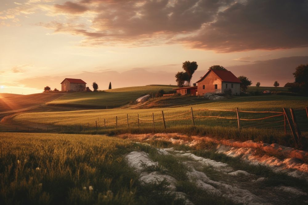 Farm in italy architecture landscape grassland. 