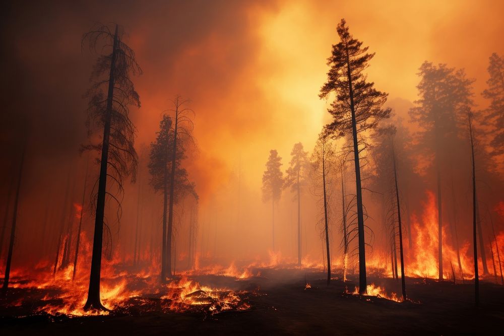 Forest fires bonfire destruction landscape. 